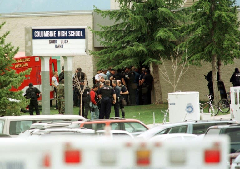 More than 219,000 US students have been involved in a school shooting since the April 1999 Columbine High School shooting, the aftermath of which is seen in Littleton, Colorado