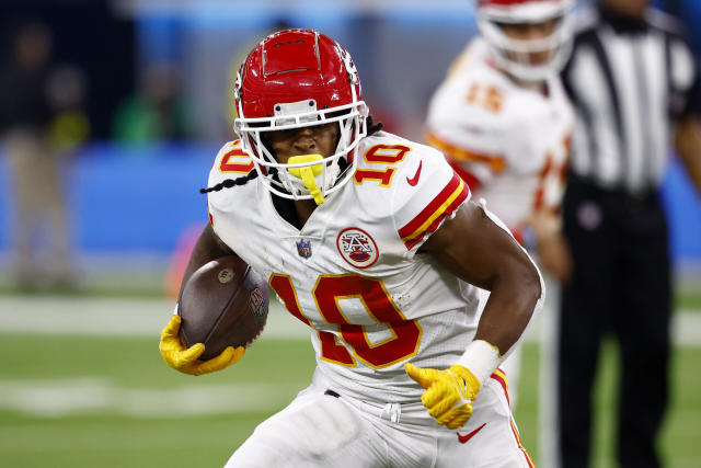 Kansas City Chiefs running back Isiah Pacheco (10) holds the ball