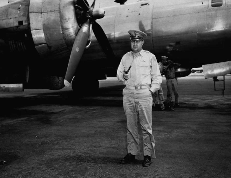 <div class="inline-image__caption"><p>Major General Curtis Lemay, head of the bomber command against Japan, stands in front of a group of B-29 bombers at a base in the Mariana Islands during 1944.</p></div> <div class="inline-image__credit">CORBIS/Corbis via Getty Images</div>