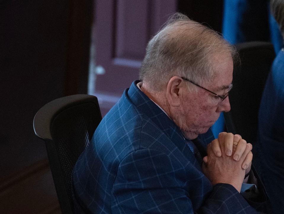 Mark Hession waits during jury deliberations Friday at Barnstable Superior Courthouse where the former Cape Cod priest was found not guilty on two charges of rape later that morning.