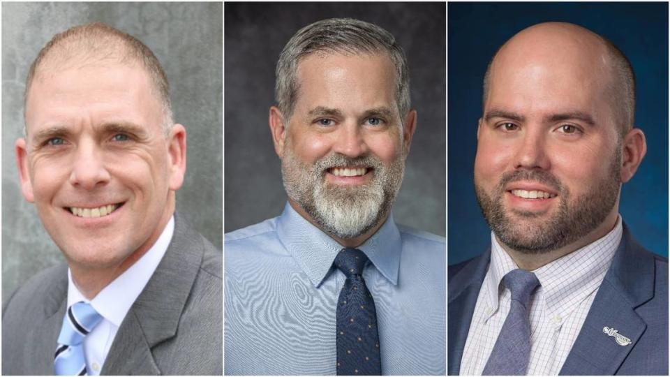 Meridian residents will choose from seven candidates for three City Council Seats on Nov. 2. The three incumbents are leading in campaign donations. From left to right: Councilman Joe Borton, Treg Bernt and Luke Cavener.