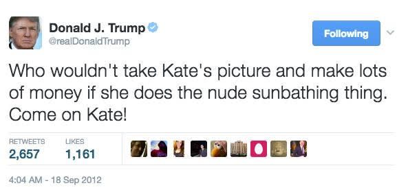 Trump weighed in on Princess Kate's topless photo scandal with this tweet. Photo: Twitter