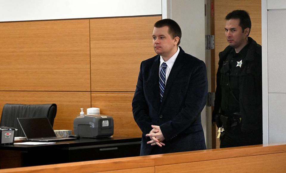 Nicholas Koontz, 23, at the Manatee County Judicial Center during his trial for murder. Koontz is charged with murder after allegedly shooting Timothy Andricks, 31, who was found lying in the road with multiple gunshot wounds on Oct. 12, 2021.