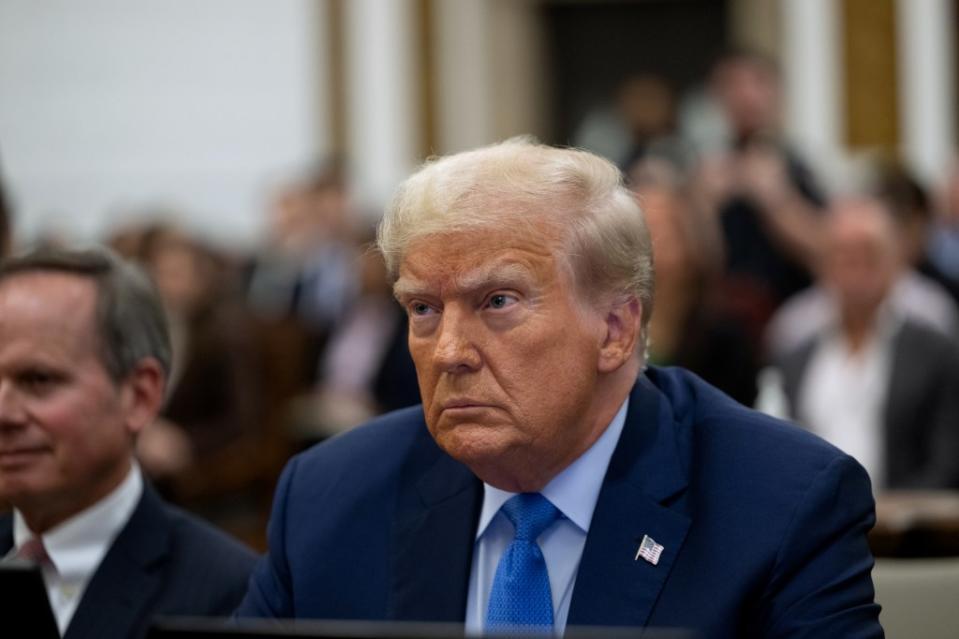Former President Donald Trump sits in the courtroom during his civil fraud trial at New York State Supreme Court on Nov. 6, 2023, in New York City. In a ruling on Feb. 16, 2024, a New York judge ordered Trump to pay over $350 million for misrepresenting his wealth. (Photo by Curtis Means-Pool/Getty Images)