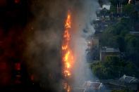 <p>Flames were still ripping through the building hours after the blaze broke out (SWNS) </p>