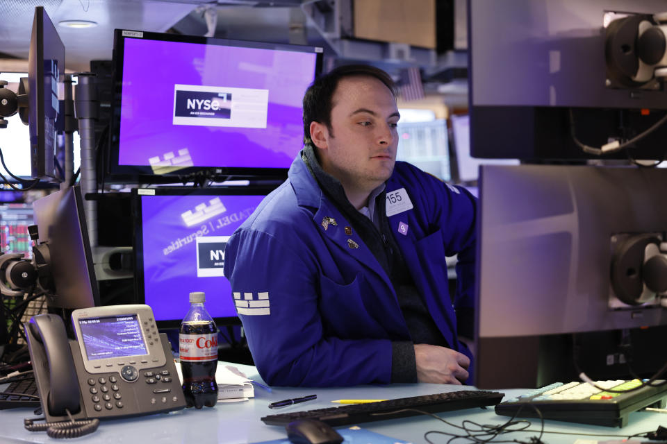 Traders work on the floor of the New York Stock Exchange during afternoon trading on February 05, 2024 in New York City. The stock market closed down with the Dow Jones leading the way, closing more than 250 points lower amid speculation that the federal reserve is unlikely to make rate cuts in March. (Photo by Michael M. Santiago/Getty Images)