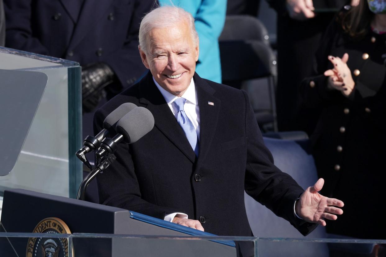 U.S. President Joe Biden delivers his inaugural address on the West Front of the U.S. Capitol on January 20, 2021