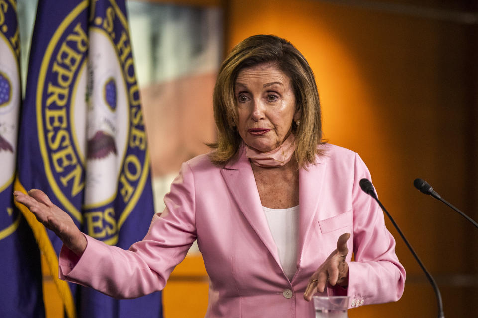 House Speaker Nancy Pelosi of Calif., speaks during a news conference on Capitol Hill, Thursday, July 23, 2020, in Washington. (AP Photo/Manuel Balce Ceneta)