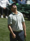 Charley Hoffman reacts after missing a birdie putt on the 16th hole during the second round of the Masters golf tournament Friday, April 7, 2017, in Augusta, Ga. (AP Photo/Charlie Riedel)