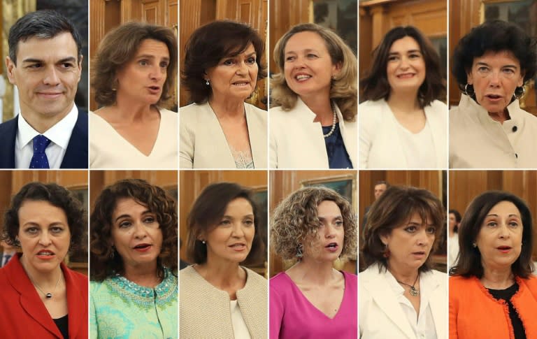 Spanish Prime Minister Pedro Sanchez and his 11 new female ministers