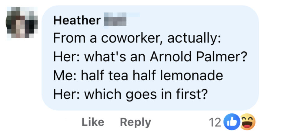 Facebook post discussing what an Arnold Palmer drink is