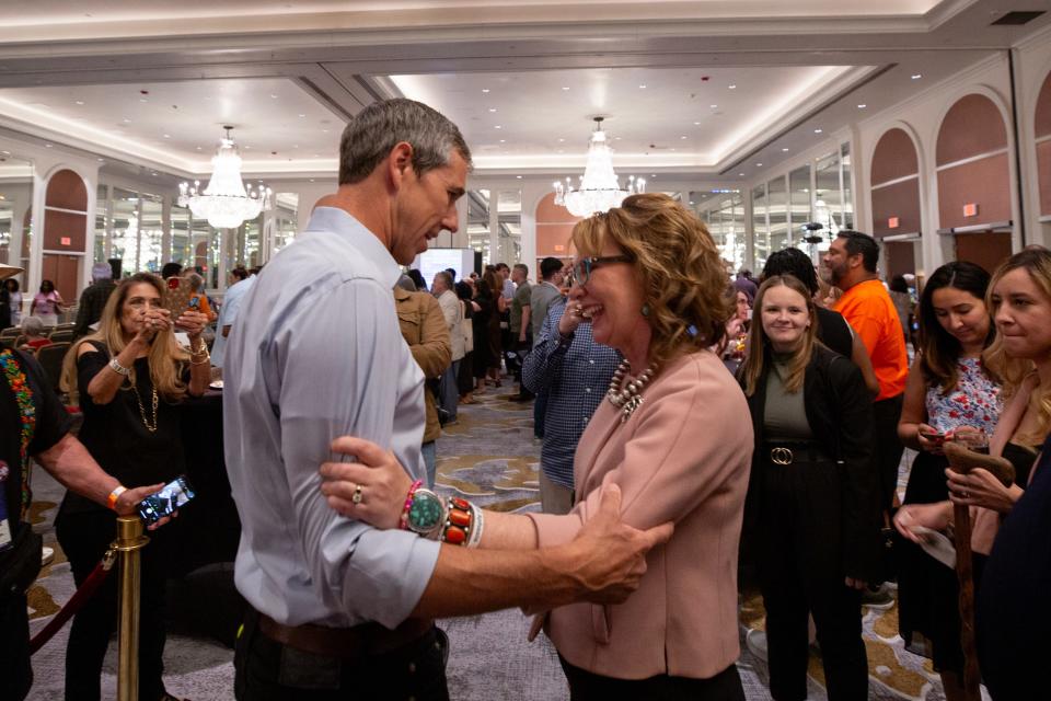 Beto O’Rourke greets Gabby Giffords at the Texas Democratic Party Convention in El Paso Texas on June 6, 2024.