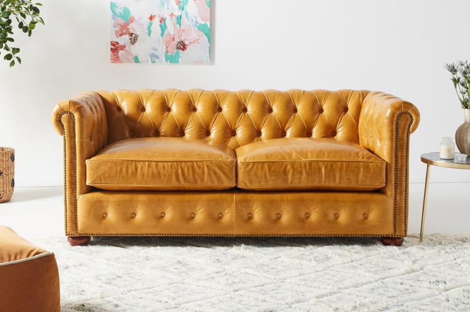 Leather Dulcimer Petite Chesterfield Sofa