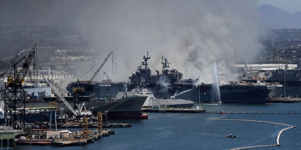 A fire aboard the US Navy amphibious assault ship USS Bonhomme Richard