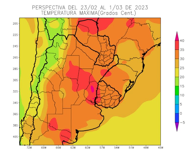 Perspectiva de temperatura máxima del 23 de febrero al 1 de marzo