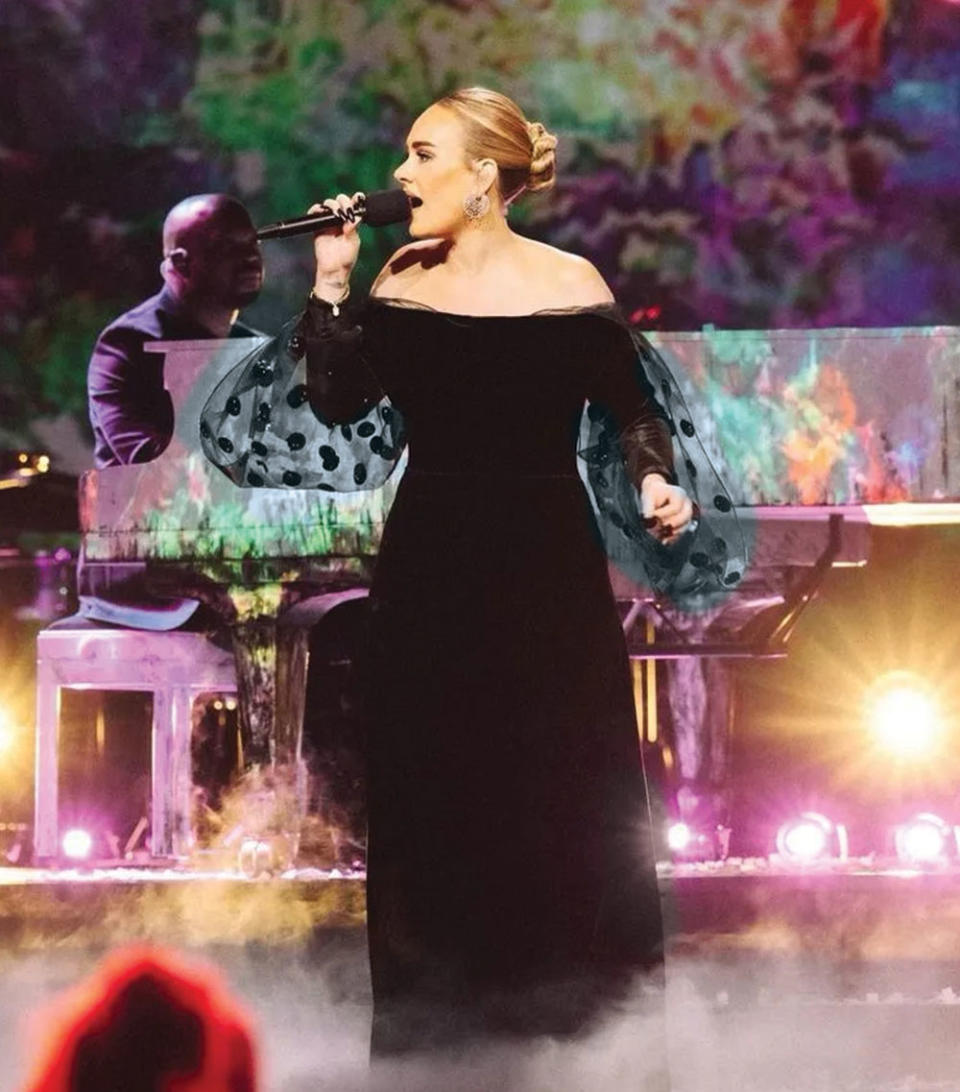 Adele, styled by Jamie Mizrahi, sported Nina Ricci for a December show as part of her Weekends With Adele Las Vegas residency.