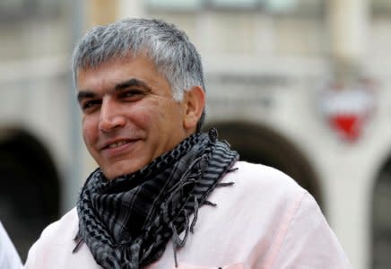 Bahraini human rights activist Nabeel Rajab arrives for his appeal hearing at court in Manama, February 11, 2015. REUTERS/Hamad Mohammed/File Photo