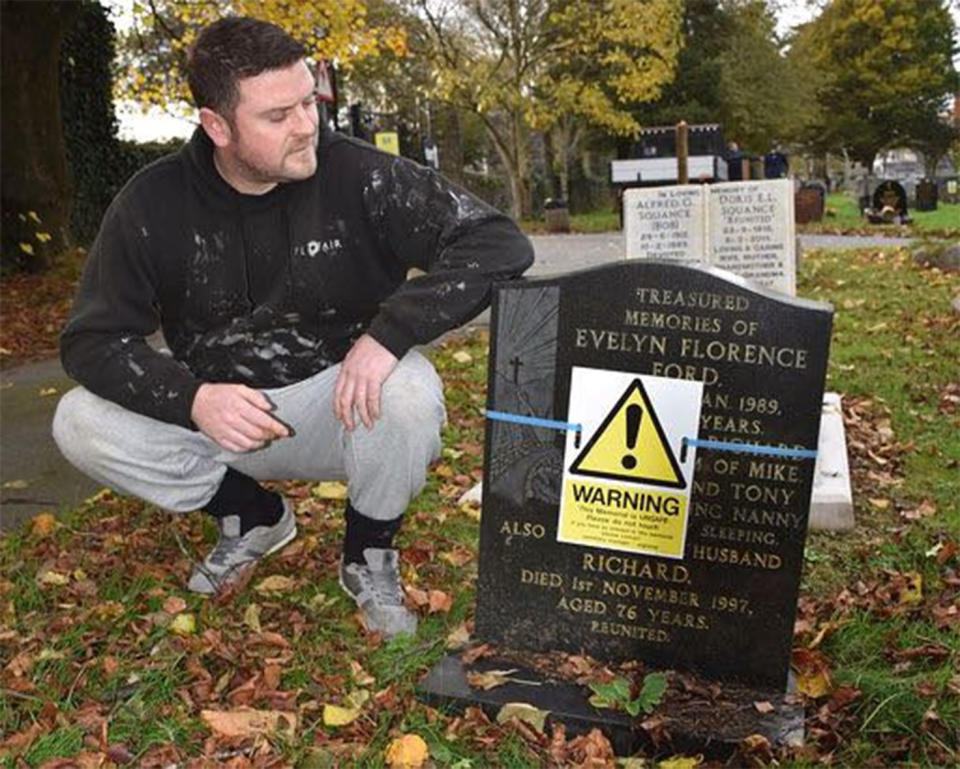 Paul Ford (pictured) is angry that a warning sign was placed on his grandparents’ grave