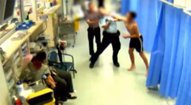 A patient in the emergency department attacks staff. Source: Royal Brisbane Women's Hospital