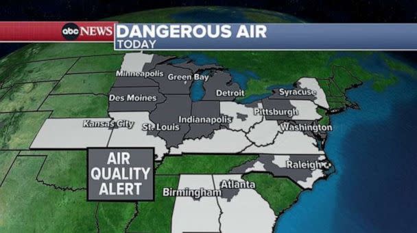PHOTO: Twenty U.S. states were under air quality alerts on the morning of June 28, 2023, due to smoke from wildfires in neighboring Canada. (ABC News)
