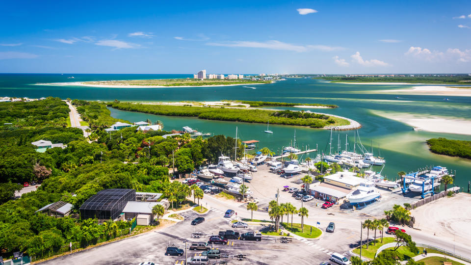 View of Ponce Inlet and New Smyrna Beach from Ponce de Leon Inlet Lighthouse, Florida.