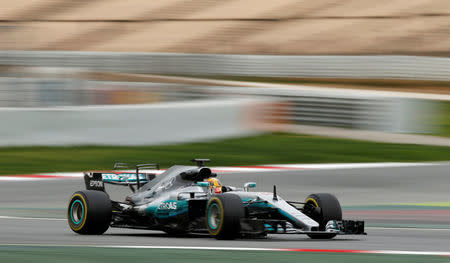 Formula One - F1 - Test session - Barcelona-Catalunya racetrack in Montmelo, Spain - 28/2/17 - Mercedes' Lewis Hamilton in action. REUTERS/Albert Gea