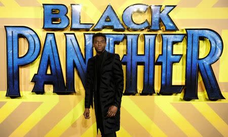 FILE PHOTO - Actor Chadwick Boseman arrives at the premiere of the new Marvel superhero film 'Black Panther' in London, Britain February 8, 2018. REUTERS/Peter Nicholls