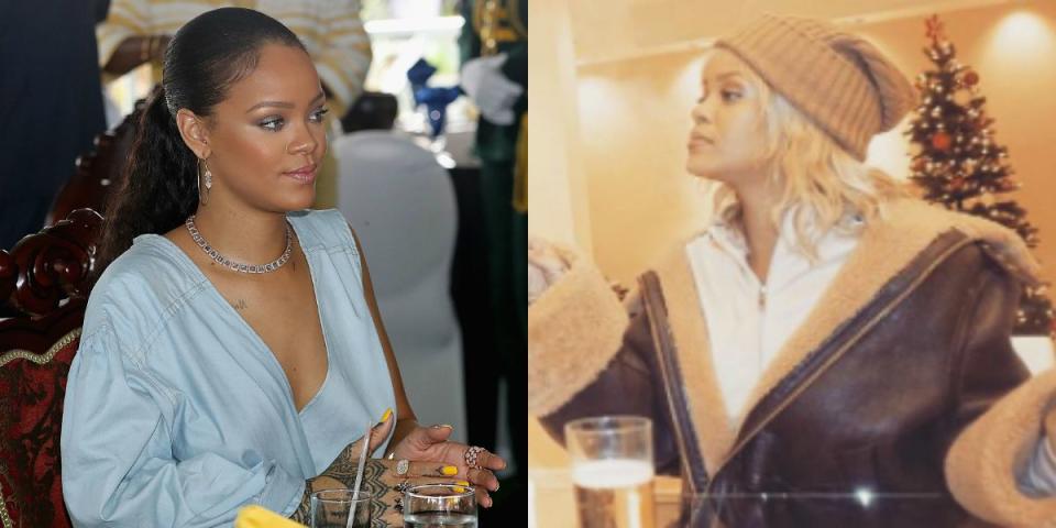 <p>Rihanna a été repérée avec des cheveux couleur blond platine juste à temps pour les fêtes ! Le blond est-il la nouvelle tendance 2017 ou RiRi a-t-elle simplement décidé de se laisser influencer par Kanye et Blac Chyna ? <em>(Photos : Getty/Instagram/December 2016).</em> </p>