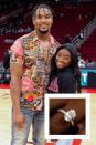 <p>Olympic gold medalist <a href="https://www.townandcountrymag.com/leisure/sporting/a39091820/simone-biles-jonathan-owens-wedding/" rel="nofollow noopener" target="_blank" data-ylk="slk:Simone Biles got engaged to her NFL player boyfriend Jonathan Owens;elm:context_link;itc:0;sec:content-canvas" class="link ">Simone Biles got engaged to her NFL player boyfriend Jonathan Owens</a> in February 2022. Owens proposed with a gorgeous oval diamond ring, which <em><a href="https://www.brides.com/simone-biles-engagement-ring-5219364" rel="nofollow noopener" target="_blank" data-ylk="slk:Brides;elm:context_link;itc:0;sec:content-canvas" class="link ">Brides</a> </em>estimated cost around $300,000. </p><p>"THE EASIEST YES," Biles <a href="https://www.instagram.com/p/CaAIDmnu7CP/" rel="nofollow noopener" target="_blank" data-ylk="slk:wrote on Instagram;elm:context_link;itc:0;sec:content-canvas" class="link ">wrote on Instagram</a>. "I can’t wait to spend forever & ever with you, you’re everything I dreamed of and more! let’s get married FIANCÉ 💍🥺🥲🤎" The two star athletes are set to wed sometime in 2023. </p>