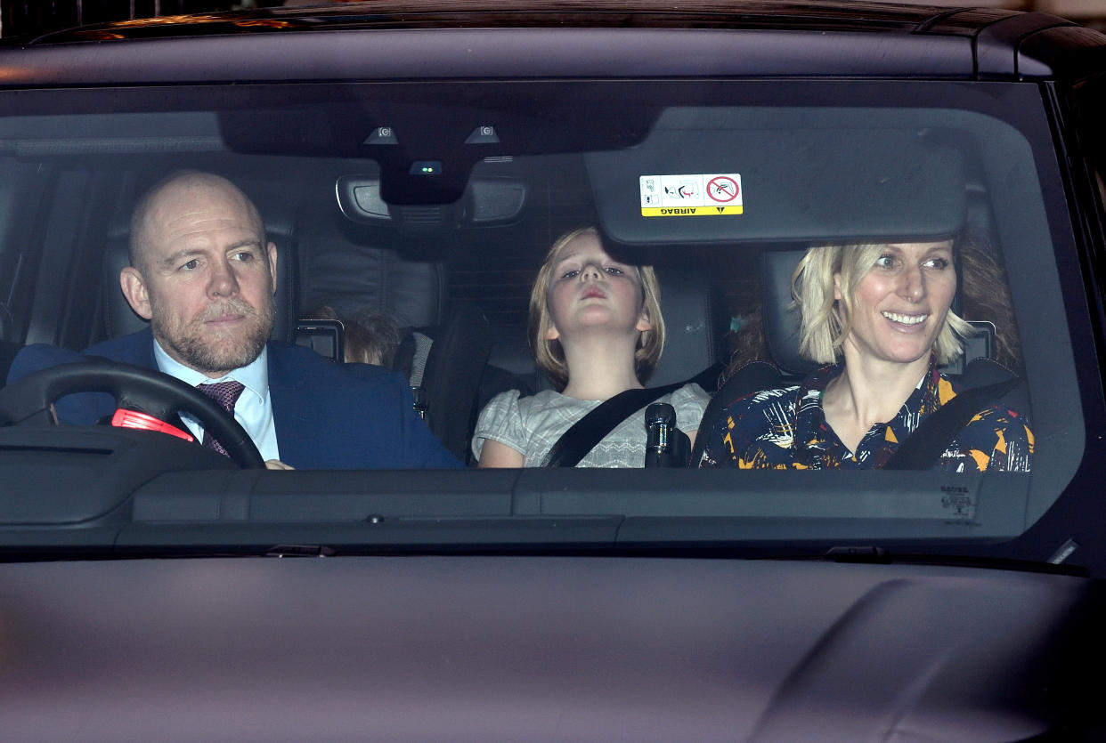 LONDON, ENGLAND - DECEMBER 18: Mike Tindall, Zara Tindall and daughter Mia Grace Tindall attend Christmas Lunch at Buckingham Palace on December 18, 2019 in London, England. (Photo by Karwai Tang/WireImage)