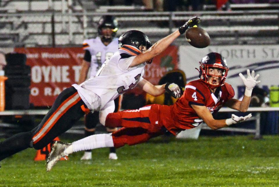 Boyne City's Mason Wilcox often played the football as a defensive back better than most offensive players, leading to diving interceptions and big plays everywhere.