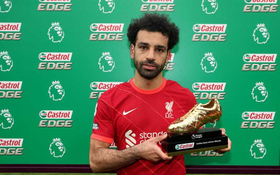 Mohamed Salah of Liverpool poses with the Golden Boot award - Julian Finney/Getty Images