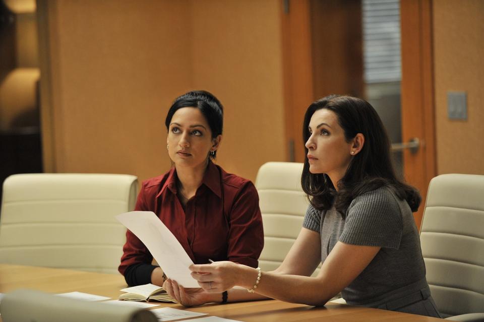 Archie Panjabi and Julianna Margulies in a scene from "The Good Wife"