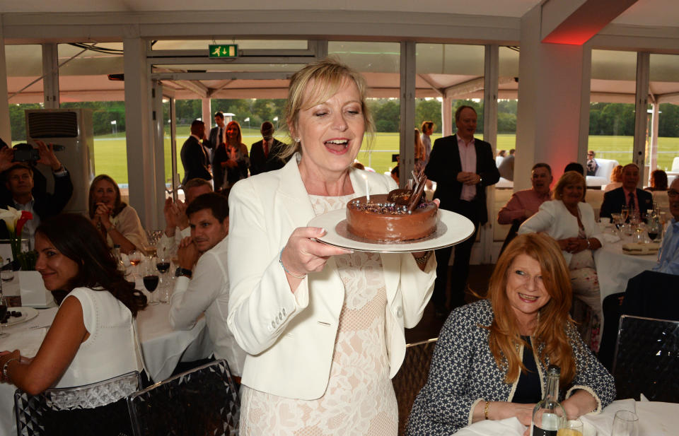LONDON, ENGLAND - MAY 29: Carol Kirkwood celebrates her birthday during day two of the Audi Polo Challenge at Coworth Park on May 29, 2016 in London, England. (Photo by David M. Benett/Dave Benett/Getty Images for Audi UK)