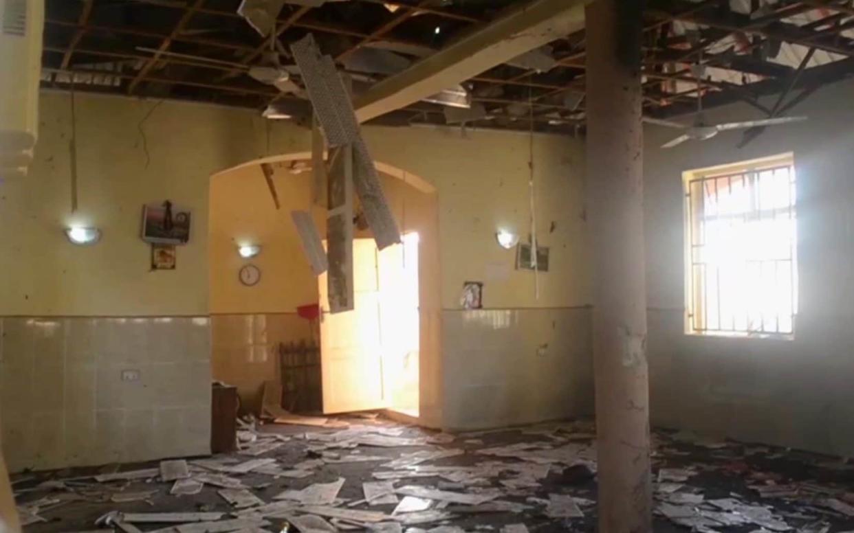 The inside of a mosque after the deadly attack by a suicide bomber, in Mubi, Adamawa State, Nigeria - AP