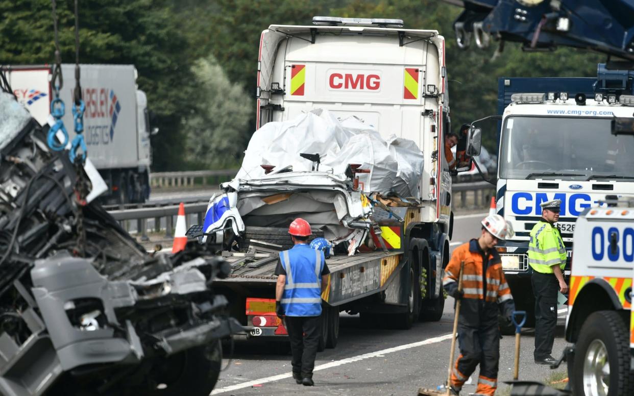 The crash involved a minibus and two lorries  - London News Pictures Ltd