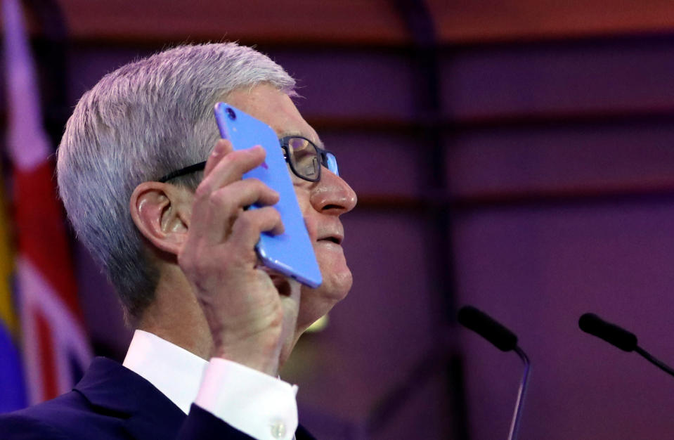 Apple CEO Tim Cook delivers a keynote during the European Union's privacy conference at the EU Parliament in Brussels, Belgium October 24, 2018. REUTERS/Yves Herman