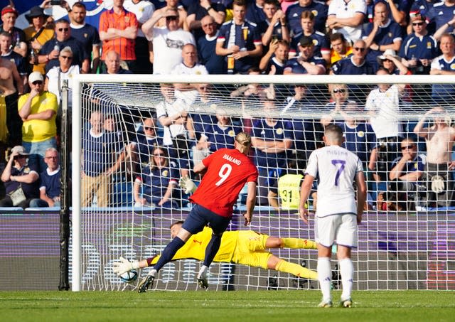 Erling Haaland scores from the penalty spot