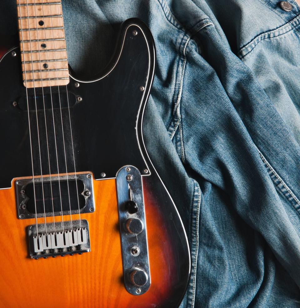 Fender Stratocaster Guitar on Zara Jeans jacket