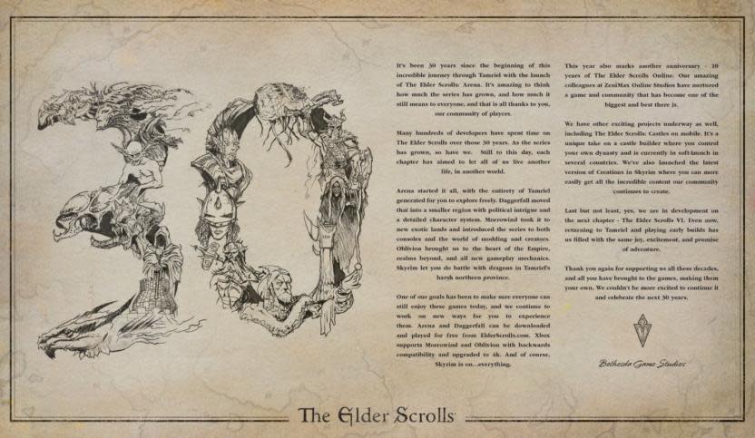 Mensaje por el 30.° aniversario de The Elder Scrolls