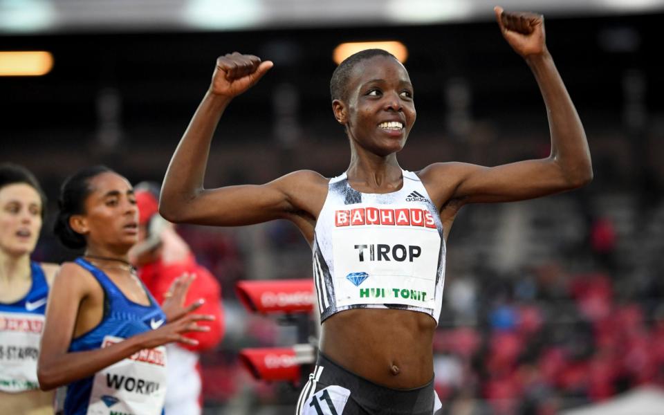 Agnes Tirop of Kenya smiles after winning the women's 1500m race at the IAAF Diamond League meeting at Stockholm Olympic Stadium in Stockholm, Sweden. Kenyan runner Agnes Tirop, a two-time world championships bronze medalist, has been found dead at her home in Iten in western Kenya, the country's track federation said Wednesday, Oct. 13, 2021 - TT News Agency 