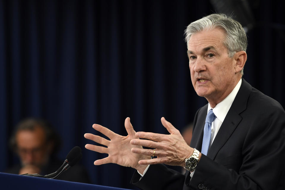 Federal Reserve Chair Jerome Powell speaks during a news conference in Washington, Wednesday, March 20, 2019. (AP Photo/Susan Walsh)