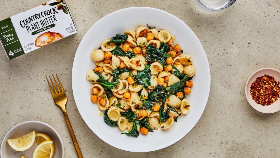 Orecchiette with Spinach and Rosemary Fried Chickpeas