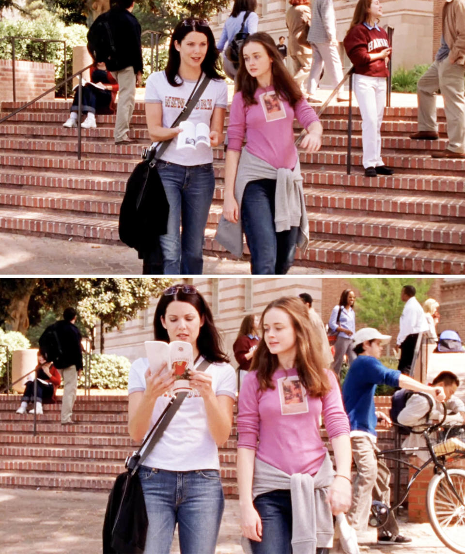 rory and lorelai walking around campus