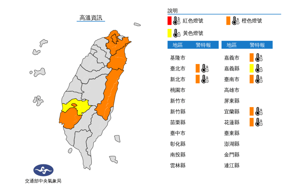 8日高溫特報。（中央氣象局提供）