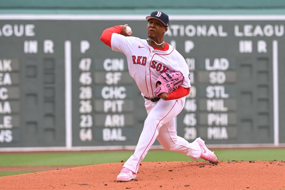 Red Sox starter Brayan Bello pitches against the Washington Nationals during the first inning on Sunday at Fenway Park, his first start since returning from the injured list.