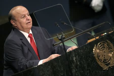 President Abdrabuh Mansour Hadi Mansour of Yemen addresses the 71st United Nations General Assembly in the Manhattan borough of New York, U.S., September 23, 2016. REUTERS/Carlo Allegri