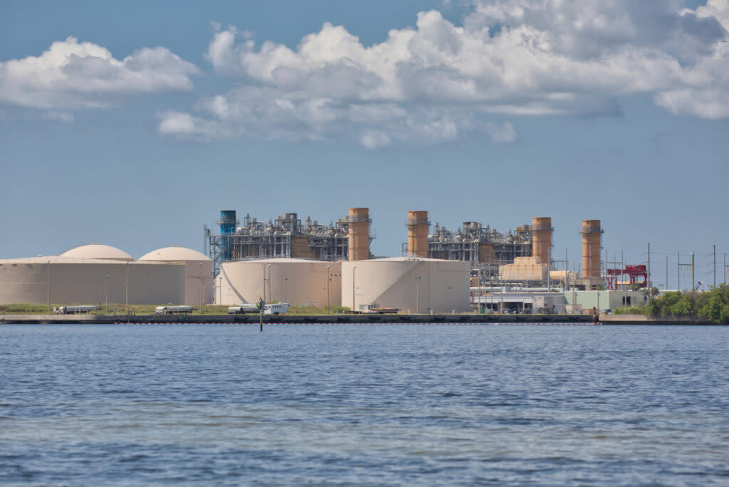 A natural gas power plant on the shores of Tampa Bay.