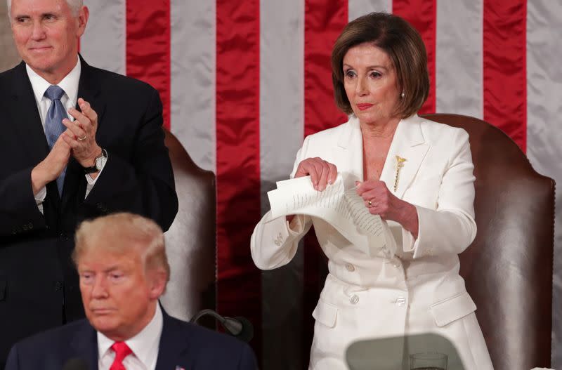 Speaker of the House Nancy Pelosi (D-CA) rips up the speech of U.S. President Donald Trump in Washington