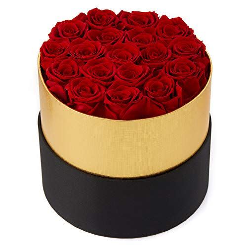 15) Eterfield Real Roses Handmade Preserved Roses in a Box That Last a Year Gift for Her (Round Black Box, Red Rose)